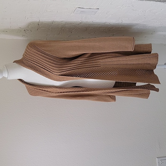 Notations Cardigan Sweater Open Front Longline Longsleeve Layer Knit Brown Tan M - Picture 4 of 15